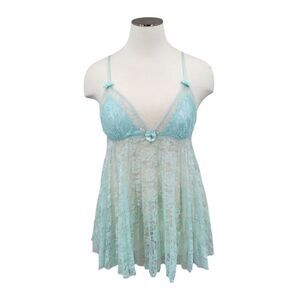 Seductivewear by Cinema Babydoll Lingerie in Light Minty Blue Lace Sheer Y2K